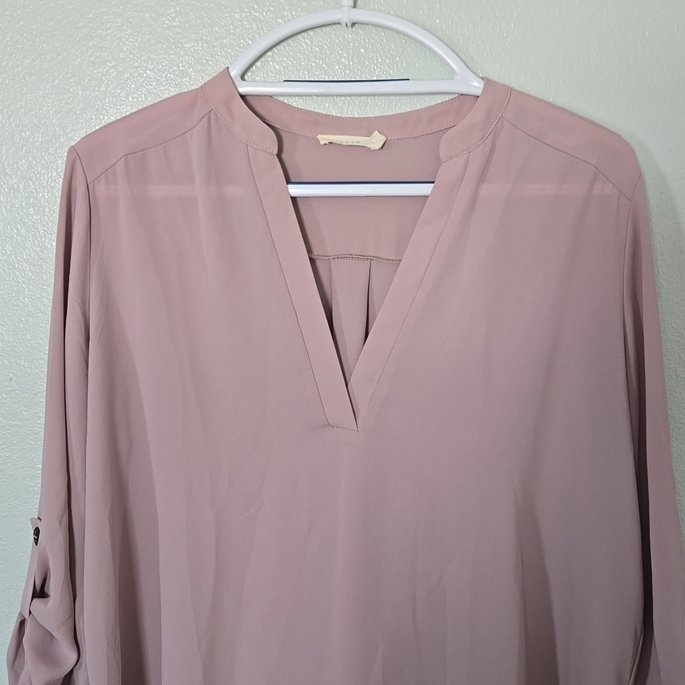 Lush | Taupe Sheer Roll Tab Sleeves Blouse Size Large